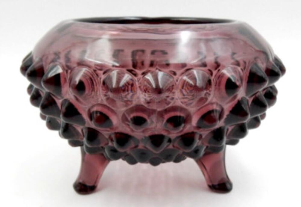Vintage Viking Yesteryear Amethyst Purple Hobnail Footed Bowl By Bbruell